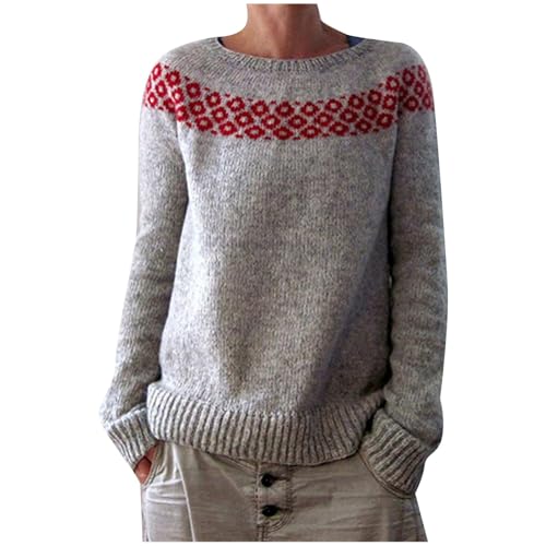 Achimlt Norweger Pullover Damen Winter Elegant Rundhals Sweater Casual Colorblock Herbstpulli Slim Fit Gestreift Gestrickter Winterpullover Bequem Warm Strickpullover Langarm Tops Strickwaren von Achimlt
