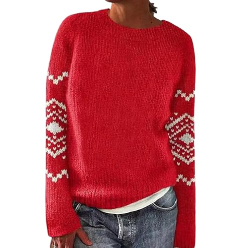 Achimlt Norweger Pullover Damen Winter Elegant Rundhals Sweater Casual Colorblock Herbstpulli Slim Fit Gestreift Gestrickter Winterpullover Bequem Warm Strickpullover Langarm Tops Strickwaren von Achimlt