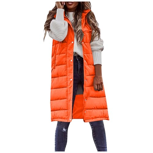 Achimlt Steppweste Damen Lang Winter Daunenweste Leicht Ärmellos Softshell Jacke mit Reissverschluss Große Größen Warmer Übergangsweste Daunenmantel Frauen Softshelljacke Mit Kapuze Wintermantel von Achimlt