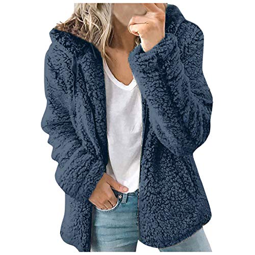 Teddyjacke Damen Warm Fleecejacke Frauen Reißverschluss Jacke mit Kapuze Winter Long Sleeve Sweatjacke Weich und bequem Flanell Kapuzenpullover Damen Teddy Plüschjacke Mantel Kapuzenjacke von Achimlt