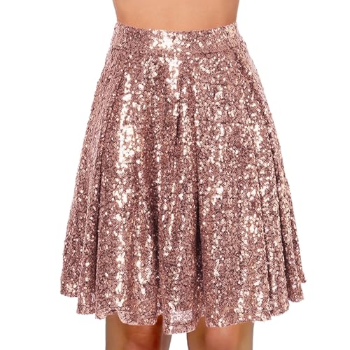Glitzer Damen Pailletten Minirock Mit Plissee - Elegant Festlich Faltenrock Goldener Kurz Tanz Hohe Taille Für Karneval Party von Achimlt