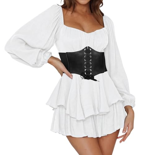 Piratenkostüm Damen Weiß Korsett Kleid mit integrierten Shorts Off Shoulder Slash Neck Skaterkleid Einfarbiges Stufenkleid aus Chiffon Freizeitkleid Strand Kleid Party Karneval Kostüm Piratenkleid Piratenkostüm Damen Weiß Korsett Kleid mit integrierten Shorts Off Shoulder Slash Neck Skaterkleid Einfarbiges Stufenkleid aus Chiffon Freizeitkleid Strand Kleid Party Karneval Kostüm Piratenkleid von Achimlt