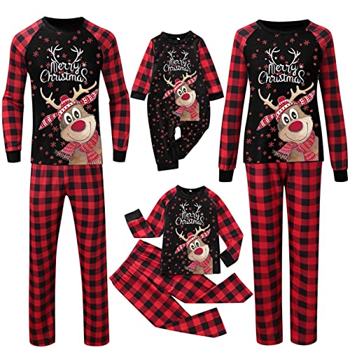 Weihnachts Pyjama Familie Set mit Rentier Schlafanzug Lang Outfit Winter Damen Herren Kinder Nachtwäsche Hausanzug Weihnachten Bedruckte Nachthemd Sleepwear Schlafshirt Weihnachtsschlafanzüge Damen von Achimlt