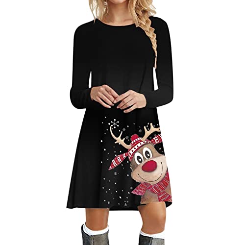 Weihnachtskleid Damen Lustig Rentier Muster Minikleid Bequem Winter Rundhals Langarm Pullover Kleid Oberteile Blusenkleid Elegant Knielang Weihnachten Kleider Freizeit Partykleid Weihnachtskleidung von Achimlt