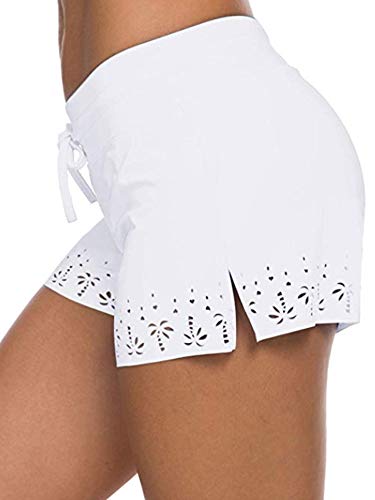 Achinel Damen Badeshorts Tankini Bikinihose Kurze Badehose Schwimmshorts Strand Shorts Hosen Bademode Strandkleidung Strandshorts Swim Boardshorts,weiß,XXL von Achinel