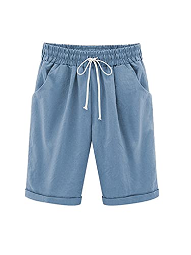 Achinel Damen Casual Baumwolle Shorts Elastische Taille Knielang Shorts Kordelzug Lose Sommer Shorts Hosen Damen Strand Bermuda Shorts, hellblau, 5X-Large von Achinel