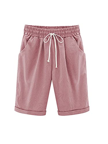 Achinel Damen Casual Baumwolle Shorts Elastische Taille Knielang Shorts Kordelzug Lose Sommer Shorts Hosen Damen Strand Bermuda Shorts, rose, 5X-Large von Achinel