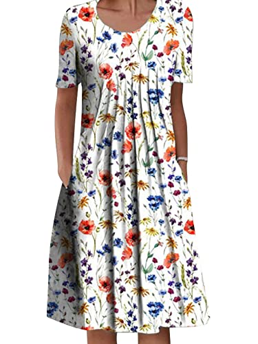 Achinel Damen Floral Print Midi Kleider Damen Rundhals Kurzarm T Shirt Kleid Sommer Sommerkleid Casual Boho Bohemian Kleid, Nein. 1 Farbe, Medium von Achinel