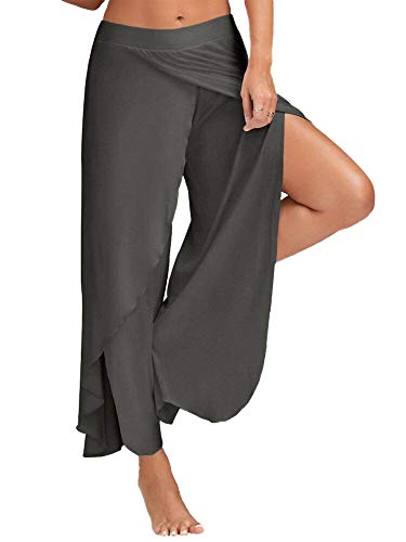 Achinel Damen Split Wide Leg Yoga Hose Harem Hippie Hose Damen Baggy Stretch Lounge Pants Tanzhose Dunkelgrau XXL von Achinel