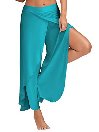 Achinel Damen Split Wide Leg Yoga Hose Harem Hippie Hose Damen Baggy Stretch Lounge Pants Tanzhose Hellblau S von Achinel