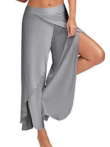 Achinel Damen Split Wide Leg Yoga Hose Harem Hippie Hose Damen Baggy Stretch Lounge Pants Tanzhose Hellgrau XL von Achinel