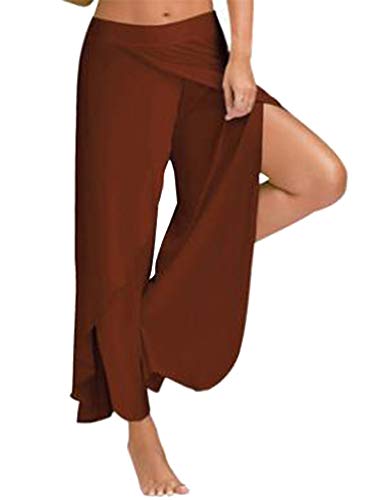 Achinel Damen Split Wide Leg Yoga Hose Harem Hippie Hose Damen Baggy Stretch Lounge Pants Tanzhose Kaffee L von Achinel