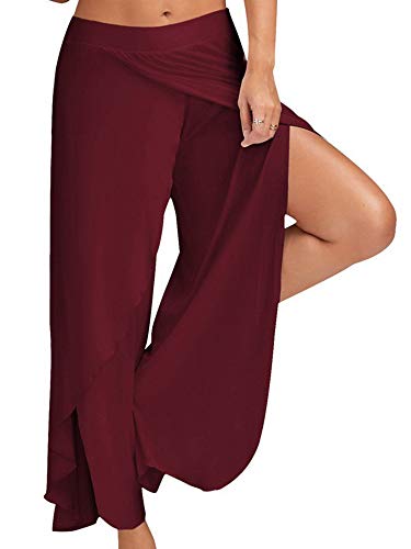 Achinel Damen Split Wide Leg Yoga Hose Harem Hippie Hose Damen Baggy Stretch Lounge Pants Tanzhose Weinrot XXL von Achinel