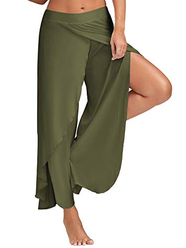 Achinel Damen Split Wide Leg Yoga Hose Harem Hippie Hose Damen Baggy Stretchy Lounge Pants Tanzhose Dunkelgrün XXL von Achinel