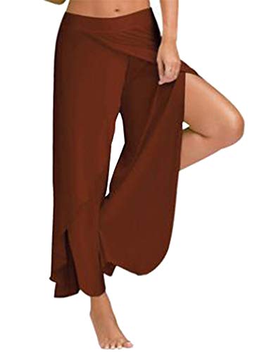 Achinel Damen Split Wide Leg Yoga Hose Harem Hippie Hose Damen Baggy Stretchy Lounge Pants Tanzhose Kaffee XL von Achinel