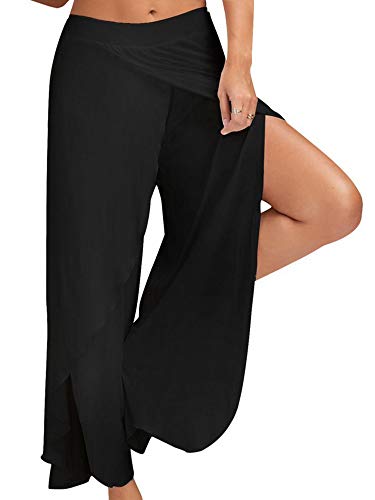 Achinel Damen Split Wide Leg Yoga Hose Harem Hippie Hose Damen Baggy Stretchy Lounge Pants Tanzhose Schwarz 3XL von Achinel