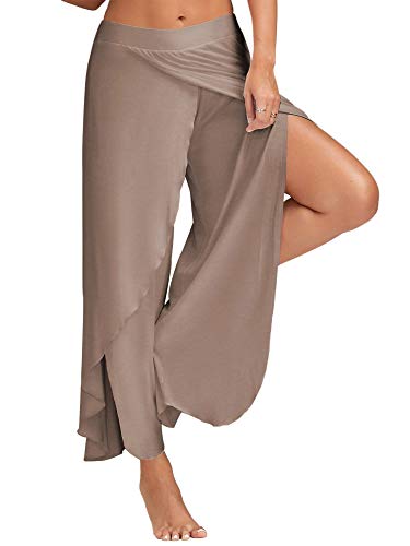 Achinel Damen Split Wide Leg Yoga Hose Harem Hippie Hose Damen Baggy Stretchy Loungehose Tanzhose Hellbraun 4XL von Achinel