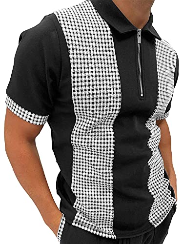 Achinel Herren-Polo-Shirts mit Reißverschluss, kurzärmelig, für Golf, Tennis, lässiges Revers, Schwarz , L von Achinel