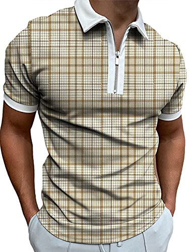 Achinel Herren-Polo-Shirts mit Reißverschluss, kurzärmelig, für Golf, Tennis, lässiges Revers, kariert, 3XL von Achinel
