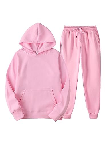 Achinel Männer Trainingsanzug Einfarbig 2 -teiliges Hoodie Lange Ärmel Hoodies und Sweatpant Set Normale Passform Mit Kapuze Jogger setzt Herren Betrieb Rosa M von Achinel