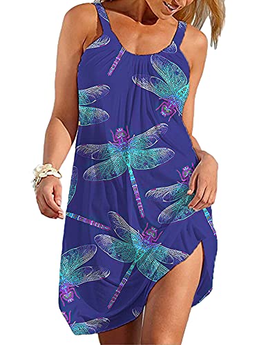 Damen Strand Minikleid Sommer Ärmellos Trägerkleider Bikini Badeanzug Cover Up Kleid Baggy Beachwear Party Urlaub Sommerkleid, libelle, 4X-Large von Achinel