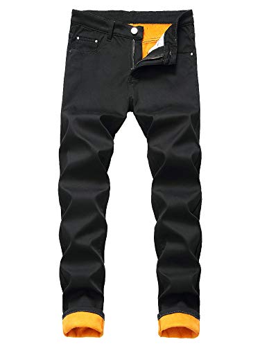 Herren Fleece Gefüttert Jeans Denim Hose Winter Warm Dicke Hose mit Taschen, Schwarz , 42 von Achinel