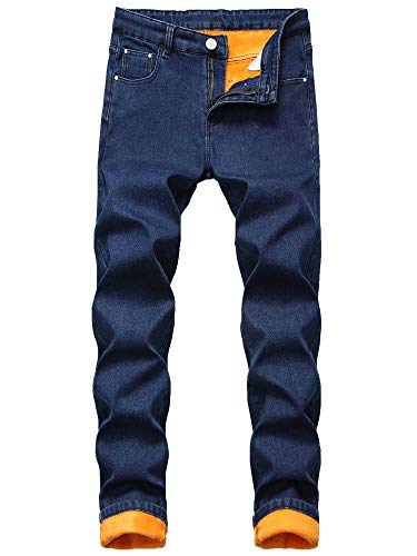 Herren Fleece Gefüttert Jeans Denim Hose Winter Warm Dicke Hose mit Taschen, dunkelblau, 94 von Achinel