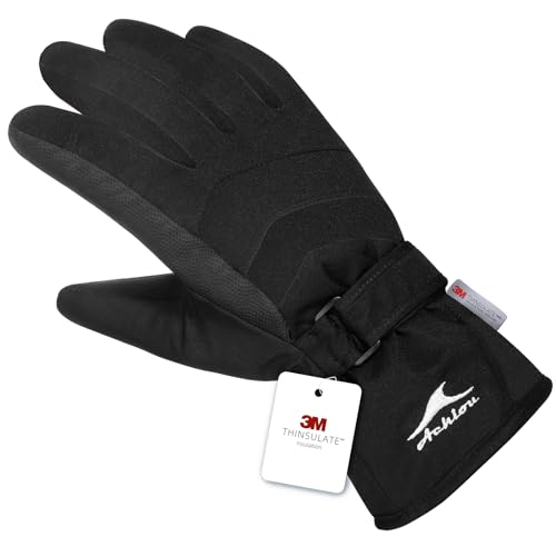 Achiou Ski Schnee Handschuhe Winter Warm 3M Thinsulate Wasserdicht Touchscreen Herren Damen, Damen Unisex-Erwachsene, schwarz, Large von Achiou