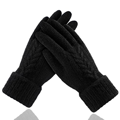 Achiou Winterhandschuhe für Frauen, warme Touchscreen-Text-Handschuhe, Damen-Strickhandschuh, weiches dickes Fleece gefüttert, Schwarz, EinheitsgröÃŸe von Achiou