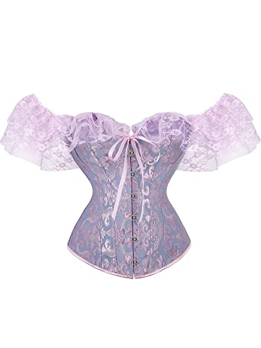 Achlibe Damen Bustier Korsett Top Taille Cincher Body Shaper Spitze Satin Schnürung Training Unterbrust Korsett Gürtel, B-lila, 42 von Achlibe
