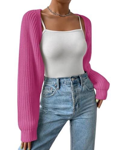 Achlibe Damen Crop Cardigans Bolero Shrug Sweater Y2k Cute Batwing Langarm Open Front Herbst Rippstrick Mantel, A-Pink, 42 von Achlibe