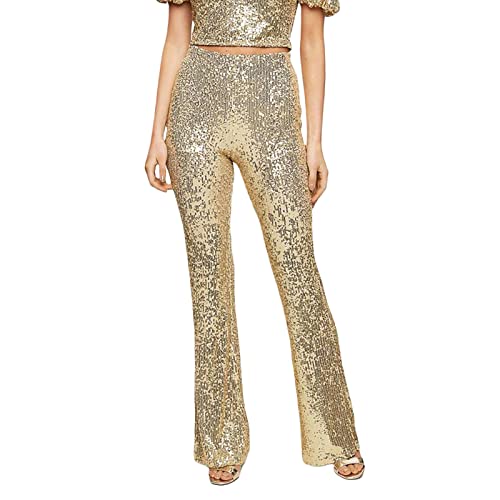 Achlibe Damen-Hose mit Pailletten-Glitzer, glitzernd, Retro-Hose, 70er-Jahre-Magic-Disco, elastisch, hohe Taille, Glockenhose, Hotpants, A-golden, M Achlibe Damen-Hose mit Pailletten-Glitzer, glitzernd, Retro-Hose, 70er-Jahre-Magic-Disco, elastisch, hohe Taille, Glockenhose, Hotpants, A-golden, M von Achlibe