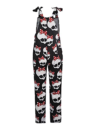 Achlibe Damen Latzhose Halloween Totenkopf Print Jumpsuit Baggy Overalls Strampler Gerade Hose Gothic Hose, Schleife mit Punkten, 36 von Achlibe