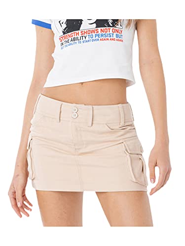 Achlibe Damen Mode Wild Mini Rock Einfarbig Niedrige Taille Bleistiftrock Sommer Casual Cargo Kurzer Rock mit Taschen, aprikose, 40 von Achlibe