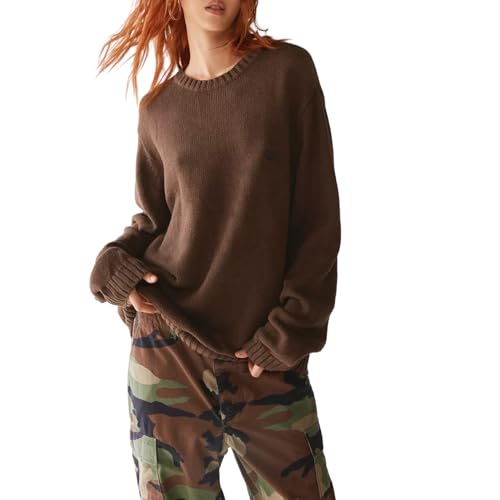 Achlibe Damen Stickerei Pullover Langarm Rundhals Oversized Pullover Herbst Winter Tops Strickpullover Tops Bluse, dunkelbraun, L Achlibe Damen Stickerei Pullover Langarm Rundhals Oversized Pullover Herbst Winter Tops Strickpullover Tops Bluse, dunkelbraun, L von Achlibe