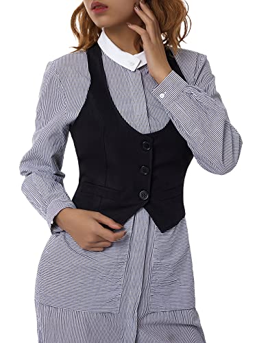 Achlibe Damen Westen Jacke Slim V Ausschnitt Retro Büro Revers Blazer Weste Renaissance Steampunk Mantel Cardigan, D-schwarz, 36 von Achlibe