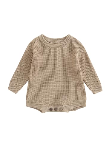 Achlibe Dicker Baby-Strampler für Mädchen und Jungen, einfarbig, langärmelig, Grobstrickpullover, Body, Herbst- und Winterkleidung, A-Kaki, 0-3 Months von Achlibe