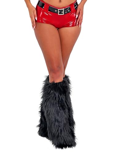 Achlibe Frauen Faux Pelz Beinlinge Y2k Pelzig Gestrickte Wolle Warme Stiefel Abdeckungen Winter Lange Stiefel Manschetten Fairycore Kleidung, A-schwarz, One size von Achlibe