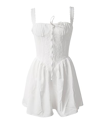 Achlibe Damen-Korsettkleid, langärmelig, quadratischer Ausschnitt, kurzes Minikleid, Renaissance-Feenkostüm, Halloween-Kleid, C-weiß, M von Achlibe