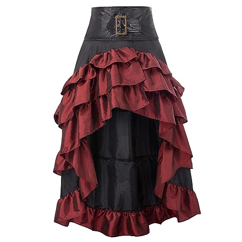 Achlibe Frauen Renaissance Rock Plus Size Rüschen Hoch Niedrig Steampunk Rock Gothic Halloween Rock Viktorianischen Kostüm, A-a-rot, 40 von Achlibe