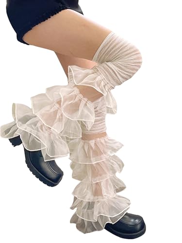 Achlibe Frauen Spitze Beinwärmer Y2k Nette Rüschen Stiefel Manschetten Abdeckung Lange Oberschenkel Hohe Socken Harajuku Fairycore Kleidung, A-weiß, One size von Achlibe