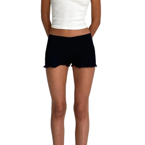 Achlibe Geraffte Damen-Shorts, Y2k, gesmokt, leger, elastischer Bund, niedliche gerüschte Mikro-Shorts, A-schwarz, Medium von Achlibe