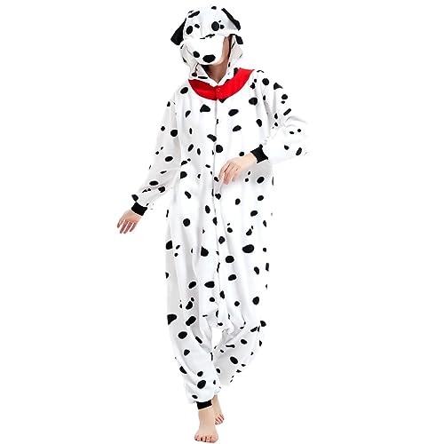 Achlibe Halloween Damen Herren Tier Kostüm Jumpsuit Langarm Plüsch Pyjama Button Down Strampler Cosplay Outfit Strampler, Dalmatiner, 36 von Achlibe