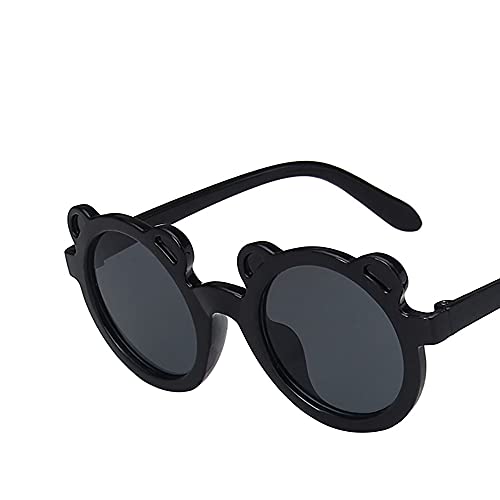 Achlibe Kinder-Sonnenbrille mit rundem Rahmen, Vintage-Stil, niedlich, modisch, kleiner Bär, 7 Farben, Schwarz , One size von Achlibe