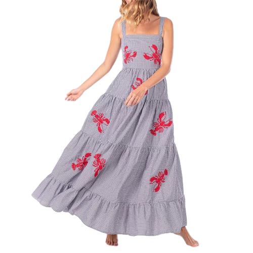 Achlibe Langes Strandkleid für Damen, lässig, ärmellos, quadratischer Ausschnitt, Stickerei, Rüschen, gestuftes Maxikleid, Boho-Kleid, fließendes Kleid, A-Grau, L Achlibe Langes Strandkleid für Damen, lässig, ärmellos, quadratischer Ausschnitt, Stickerei, Rüschen, gestuftes Maxikleid, Boho-Kleid, fließendes Kleid, A-Grau, L von Achlibe