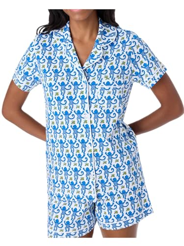 Achlibe Süßer Sommer-Pyjama für Damen, Loungewear-Set, Y2K-Grafikdruck, kurzärmelig, Hemd und Shorts, Pyjama-Set, A-a-sky blauer Affe, 36 von Achlibe