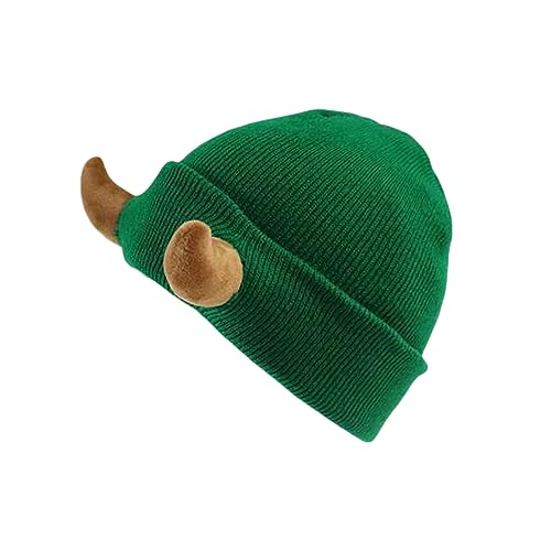 Achlibe Weihnachten Teufel Horn Mütze Strickmütze Warme Winter Halloween Hut Hip Hop Cap, Grüner Hut Khaki Hörner, Einheitsgröße von Achlibe