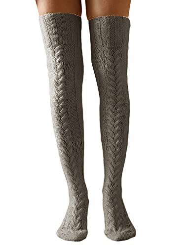 Achlibe Damen Wolle Oberschenkelhohe Socken Zopfstrick Overknee Socken Flauschig Warm Lange Stiefel Socken Beinstulpen, Dunkelgrau, One size von Achlibe