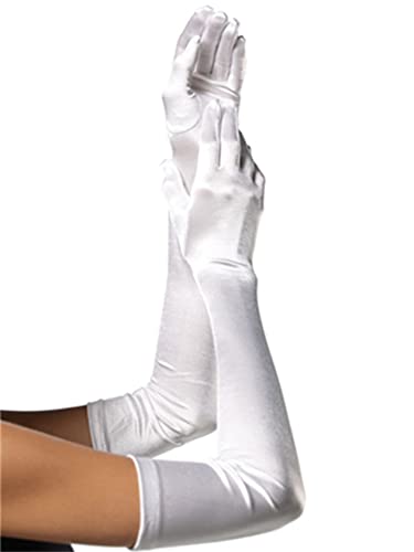 Achsoo Damen Lange Handschuhe Satin Classic Opera Fest Party Hochzeit Braut Handschuhe Elastisch ca. 53cm/21in lang (Weiß -54cm/21in) von Achsoo