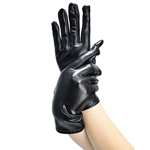 Achsoo Kurze Handschuhe für Damen Handgelenklange Handschuhe Braut Kostüm Halloween Kostüm Hochzeit (Black(Patent Leather)) von Achsoo